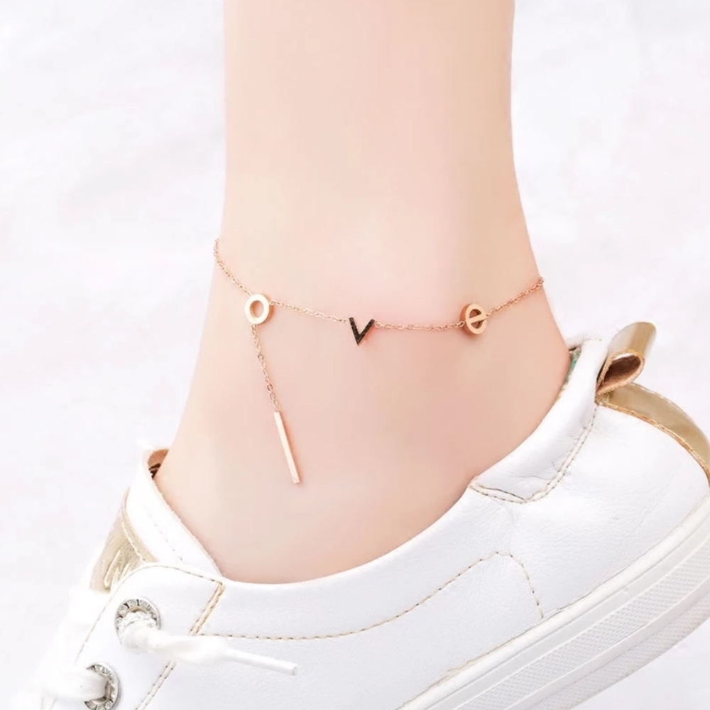 18KGP Rose Gold Color Titanium Steel LOVE Letter A